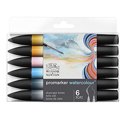 Winsor & Newton ProMarker Watercolor Marker Set, 6 Count, Sky Tones - color: Sky Tones, style: Set of 6