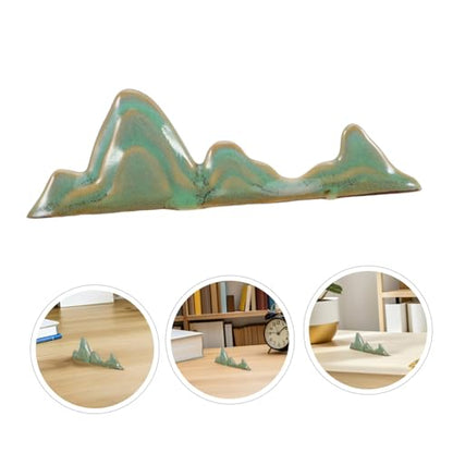 Ceramic Calligraphy Brush Holder with Mountain Shape and Nonskid Base, Green Paint Brush Drying Rack for Painting and Everyday Writing, Artistic Nature-inspired Pen Rest Stand