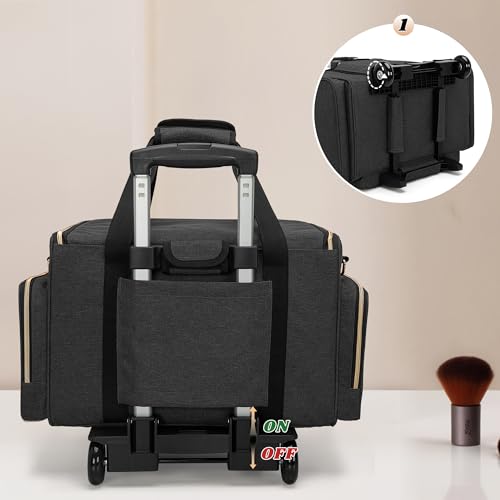 LUXJA Rolling Makeup Case with 3 Removable Pouches and 1 Makeup Brush Bag, Large Makeup Bag Cosmetic Bag with Detachable Dolly (Patented), Black - color: Black