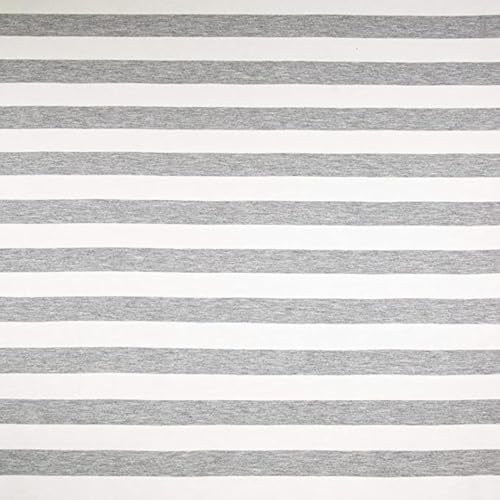 FabricLA Rayon Spandex Jersey Knit Fabric 1" Stripes - 58/60" Inches (150 CM) Wide by The Yard - 4 Way Stretch Fabric - Light to Medium Fabric 220 GSM - (Cream, Grey) - 5 Yards - color: Cream, Grey, size: 5 Yard Pre Cut