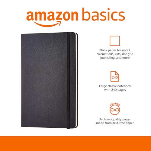 Amazon Basics Classic Blank Notebook, Hardcover, 240 Pages, 5" x 8.25", Black - size: 1 Pack, style: Unruled