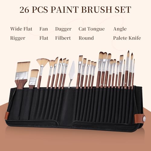 26-Piece Brush Set,Travel Watercolor Brushes, Includes Flat Brushes, Fan Brushes, Cat's Tongue Brushes, and Palette Knives.Suitable for Oil Painting and Watercolor Painting.