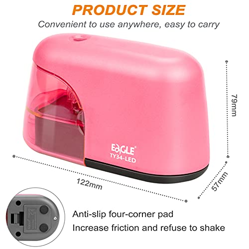 Eagle Electric Pencil Sharpener, Battery Powered Sharpener, LED Light Shinning During Sharpening, Portable, with Reusable and Replaceable Blade, Suitable for Kids, Ideal School Office Supplies (Pink) - color: Pink