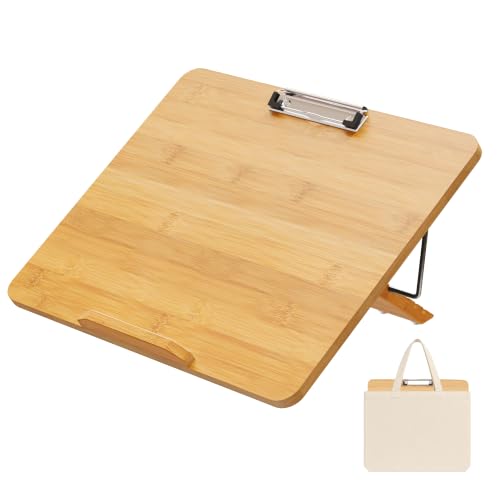 Slant Board for Writing, Adjustable Bamboo Writing Board with 6 Angles, Non-Slip Pads and Carrying Bag, Foldable Slanted Clipboard Easel for Handwriting, Reading, Drawing, Homework and Study Brown - color: Natural Bamboo Color