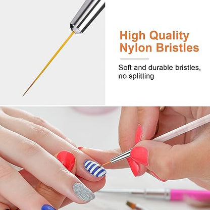 TEOYALL Fine Liner Brush, Nail Art Striping Brushes 5/7/9/11/20mm Thin Line Nail Brush Detail Drawing Brush Gel Nail Polish Brush
