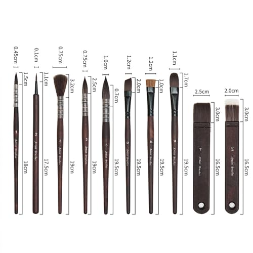 10 Pcs Watercolor Brush Set, Synthetic Hair with Wood Handle, Hake Round Flat Dagger Needle Cat Tongue for Acrylic Gouache Detail Painting