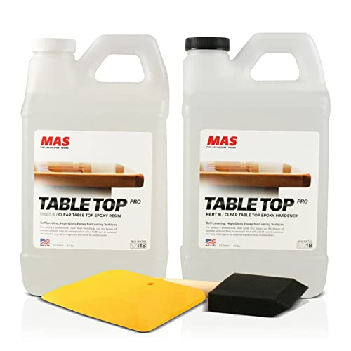 MAS Epoxies Table Top Pro Epoxy Kit, 1-Gallon, (0.5-Gal Part A + 0.5-Gal Part B) Crystal Clear Resin Casting for DIY Arts, Crafts, Countertops, Wood Tables, Tabletops, Bar Tops - size: 1 Gallon