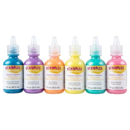 SCRIBBLES 18536 Dimensional Fabric Paint, Iridescent, 6-Pack, 1 oz - color: Iridescent
