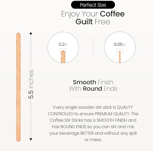 Coffee Stirrers Disposable Wooden Coffee Stir Sticks - Round-End Birchwood 5.5 Inches Large Wooden Stir Sticks - Pack of 2000 Wood Stir Sticks - style: 5.5 Inches - Pack of 2000