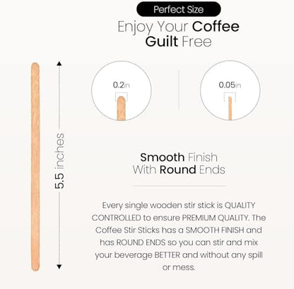 Coffee Stirrers Disposable Wooden Coffee Stir Sticks - Round-End Birchwood 5.5 Inches Large Wooden Stir Sticks - Pack of 2000 Wood Stir Sticks - style: 5.5 Inches - Pack of 2000