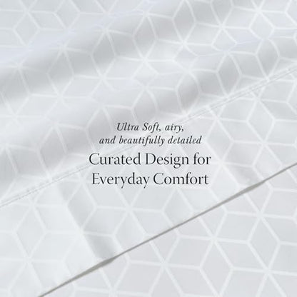 Threadmill Egyptian Cotton Twin Sheet Set | 100% Certified Egyptian Cotton Sheets for Twin Size Bed | Damask Jacquard Twin Bed Sheets Set 15" Deep Pocket | Soft 3 Piece Cooling Sheet Set | White - color: Bright White Cadence, size: Twin