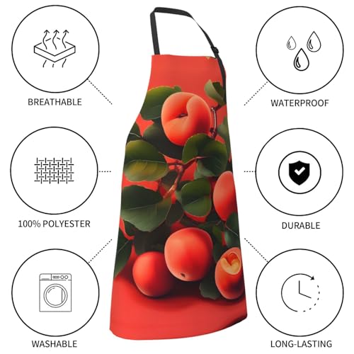 Cartoon heart sun Heavy Duty Waterproof Apron with Pockets for AdultsResistant Grilling, Gardening, Painting - color: Red Apricot