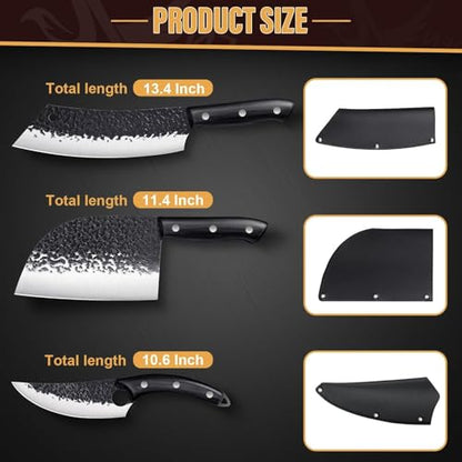 Golden Bird Butcher Knife Set - 4pcs Hand Forged Meat Cleaver Knife & Serbian Chef Knives & Sharp Viking Knives for Meat Cutting, Camping, BBQ, Christmas Gifts for Men Women - size: 13.4inches
