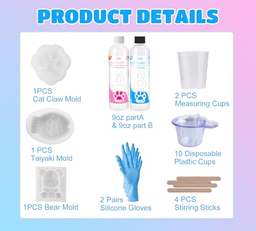 Transparent Liquid Silicone for Taba Squishy Kit - 18oz 1:1 Ratio Mixed Super Soft Silicone Rubber for Squishies Making, Perfect DIY Stress Relief Gift Making Kit for Squishy Maker, Bear, Cat's Paw