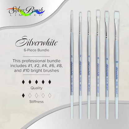 Silver Brush Limited SW-1585S Silverwhite Short Handle Bright Brushes with Soft Synthetic Taklon, 6pc Premium Artist Painting Bundle for Acrylics, Watercolor, Gauche, Ink, Dye, Craft Paint, & Tempera - style: 6 Pc, Short Handle Brights