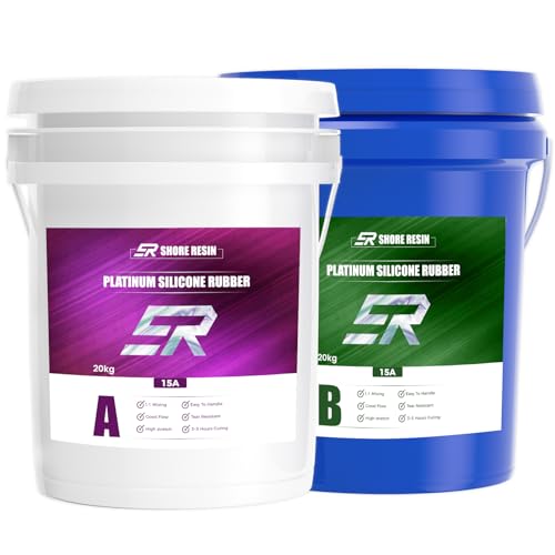 SHORE RESIN Silicone Mold Making Kit 40 kg, Platinum Cure 15A, 1:1, 4H Cure | 40 kg platinum cure silicone, 1:1 mix, 15A flexible hardness, smooth flow and 4H cure for resin casting and craft molds.