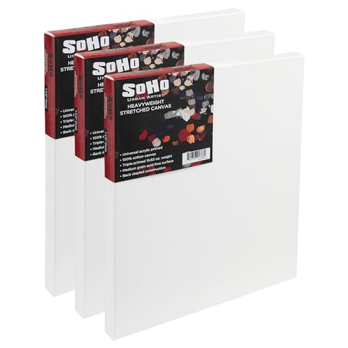 SoHo Urban Artist, 18x24 Heavyweight Stretched Cotton Canvas for Painting - 1.5" Deep- 3 Pack, Triple Primed, 100% Cotton Canvas, Archival, Universal Primed for Oil, Acrylic, Alkyd, Mixed Media - size: 18"x24"