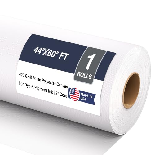 Premium Poly-Cotton Matte Inkjet Canvas Roll - 420gsm / 24 Mils Heavyweight Wide Format Printer Fabric for Fine Art & Photography, Dye/Pigment Ink Compatible, 2" Core (44"x 60ft) 1 Roll - color: Poly-Cotton 420 GSM Matte