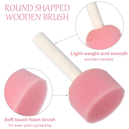 30Pcs 4 Size Round Sponges Brush Set Round Foam Brushes with Wooden Handle Pink Circle Foams Stippling Stenciling Decorating Tools Paint Sponges for Painting Staining DIY Art Crafts Adult - style: Style 4