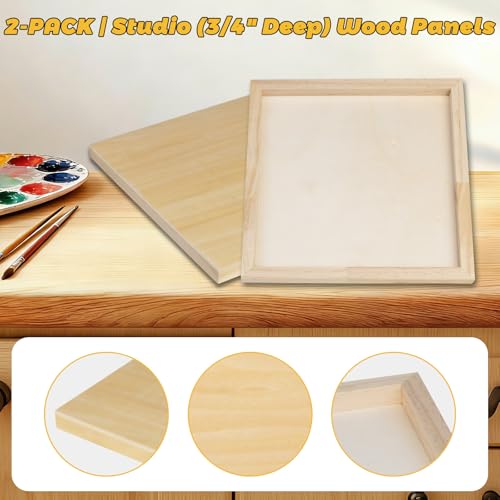 2 Pack 10x10 Basswood Wood Canvas Panels – Studio 3/4'' Deep Cradle Wood Art Boards for Pouring Art, Crafts, Oil & Resin Art - Sturdy Wood Painting Boards for Artists and DIY Crafters - size: 10x10" - 2Pack