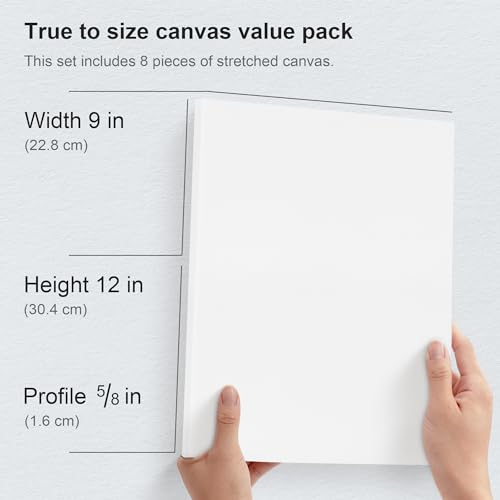 PHOENIX Stretched Canvas for Painting 9x12 Inch/8 Value Pack, 8 Oz Triple Primed 5/8 Inch Profile 100% Cotton White Blank Canvas, Artist Framed Canvas for Oil Acrylic & Pouring Art - size: 9"x12", style: Studio Set (8 Oz.)
