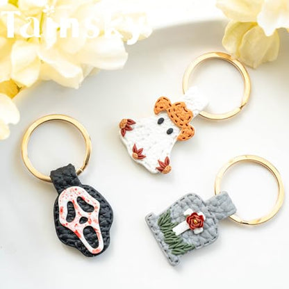 Tainsky Halloween Shapes Keychain Polymer Clay Cutter, 10 Shapes Fall Polymer Clay Keychain Cutters (B) - color: Keychain-B