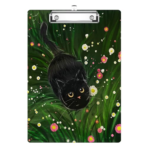 Black Cat Floral Clipboard Decorative Clip Board with Metal Clip A4 Standard Size 12.5" X 8.7" for Teacher Students Nurses Office - color: Black Cat Floral