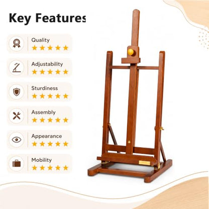 DJAR Medium Tabletop Painting Easel, Assembly-Free, Solid Beechwood, Walnut | Adjustable H-Frame Desktop Painting Stand, Holds canvases up to 27.5", Premium Art Supplies for Students and Beginners - style: Walnut