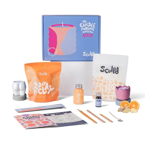 Sculpd Candle Making & Pottery Kit - Complete Art Set: Includes Air Dry Clay, Soy Wax, Fragrance & Tools - DIY Arts & Crafts Gift for Adults, Teens, Men & Women Crafting Supplies (Orange Ginger) - color: Orange & Ginger, size: 1 Candle