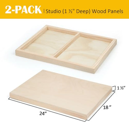 Falling in Art 2 Pack Unfinished Wooden Canvas Panels, 18x24 Gallery Birch Wood Panels Kit, 1 1/2" Deep Art Cradle Boards for Acrylic Painting, Pouring and Burning - size: 18*24 2 Pack