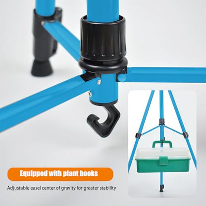 Easel for Painting, Portable & Foldable Easels Stand, Height-Adjustable 22'' to 62'', Equipped with Tray, Water Bucket Hook, Spirit Level, Compass & Carrying Bag for Art Display,Travel - Blue - style: Blue