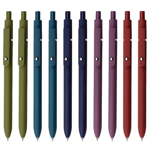 UIXJODO Gel Pens, 10 Pcs 0.5mm Black Ink Pens Fine Point Smooth Writing Pens with Silicone Grip, High-End Series Metal Clip Retractable Pens for Journaling Note Taking (10 Pcs Vintage) - color: 10 Pcs Vintage