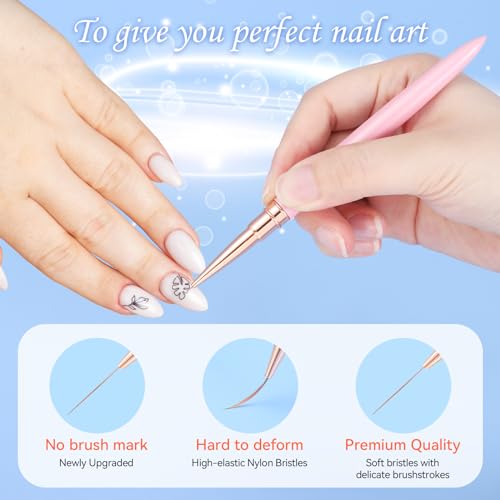 6Pcs Colorful Nail Art Liner Brushes Set, Detail Painting Design Fine Lines Drawing With Cap Metal Handle Home DIY Salon Manicure Tool Women Gifts, 5/7/9/11/15/18mm - color: Multicolor