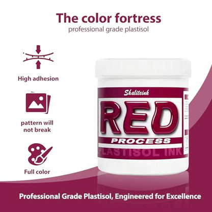 Shaliteink® Screen Printing Plastisol Ink Process Red - Highly Opaque Screen Printing Ink for Cotton, Polyester and Other Fabrics (8oz.) - color: Process Red, size: 8 fl oz
