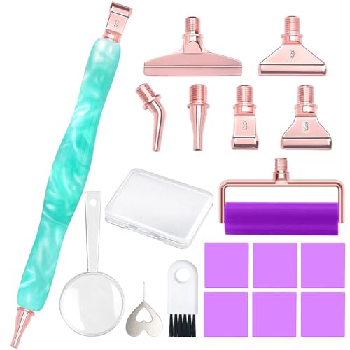 Praise V Do Diamond Painting Art Drill Pen Kit with Screw Steel Rose Metal Tip Nibs Placers Roller Tool Accessories, Ergonomic Diamond Art Pen for 5D Diamond Paint Bead Dot Aqua Green - color: Aqua Green-Rose Gold Metal