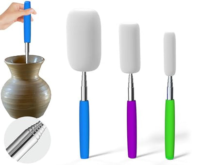 Telescoping Sponge Stick for Pottery, 27 Inches Long Pottery Sponges, Pottery Tool for Removing Excess Water from Tall and Narrow Pottery, 3 Pack