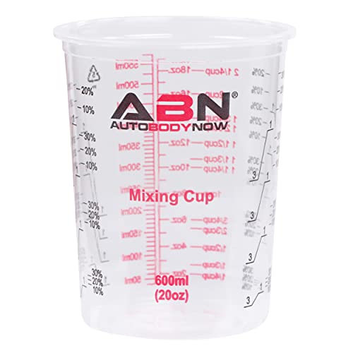 ABN Automotive Paint Mixing Cups - 50 Pack 20oz Plastic Measuring Mixing Cups for Epoxy Resin, Activators, and Thinners - Bonus Mixing Sticks