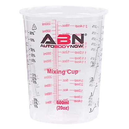 ABN Automotive Paint Mixing Cups - 50 Pack 20oz Plastic Measuring Mixing Cups for Epoxy Resin, Activators, and Thinners - Bonus Mixing Sticks