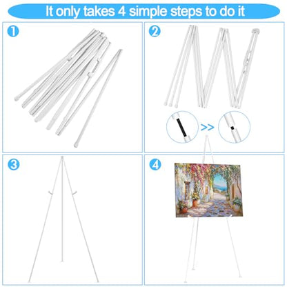 3 Pack White Easel Stand for Wedding Sign & Poster, 63" Portable Metal Painting Easels Stand Adjustable Folding Easel for Art Crafts Show,Arts,Birthday - style: White