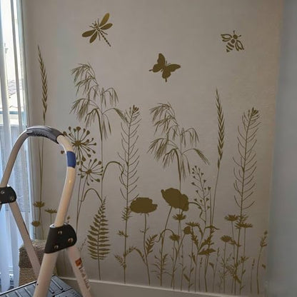 Large Flower Stencils for Walls Wildflower Stencil Reusable Floral Stencils for Painting on Wood Fence Canvas Fabrics Furniture - style: Wildflower