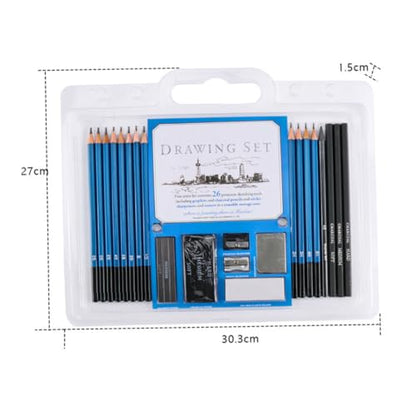 Unomor 26pcs Sketch Drawing Pencil Set for Beginners and Adults, Natural Wood Art Supplies Kit with Assorted Hardness for Sketching, Painting, and Drawing Practice