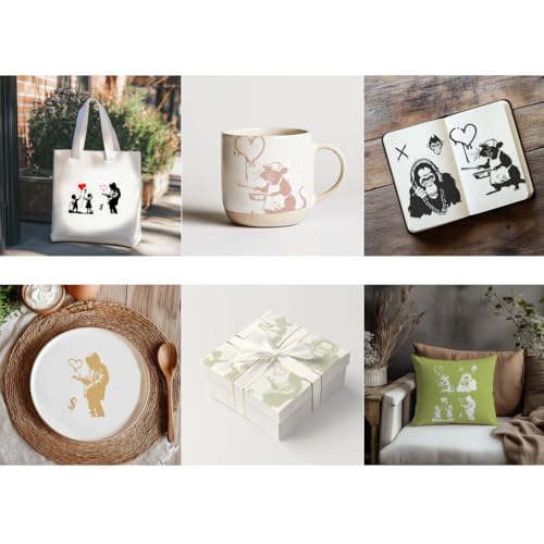2 Sheets Banksy Stencil Screen Printing, Reusable Self-Adhesive Silk Screen Stencil Banksy Man Pattern Mesh Transfers Stencil for Wall Border Wood Fabric Home Craft Decor - style: Banksy Man