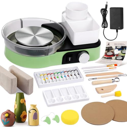 Pottery Wheel for Adults - Complete Pottery Tools Kit for Beginners, 6" Turntable Two-Way Rotation Adjustable Speed, 2.2 lbs. Air Dry Clay, Mini Clay Making Pottery Wheel with Storage Design (Green) - color: Green
