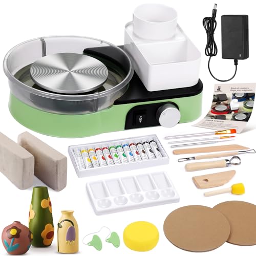 Pottery Wheel for Adults - Complete Pottery Tools Kit for Beginners, 6" Turntable Two-Way Rotation Adjustable Speed, 2.2 lbs. Air Dry Clay, Mini Clay Making Pottery Wheel with Storage Design (Green) - color: Green