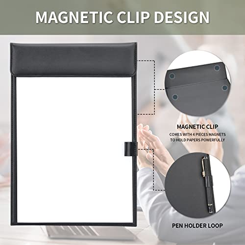 Leather Clipboard, Black Clipboards with Pen Holder, A4 Letter Size Clip Board for Nurses, Smooth Writing Clipboard for Classroom, Low Magnetic Profile Clip Boards for Kids Drawing Office 9" x 12.5" - style: A4-Black-A206