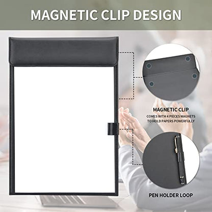 Leather Clipboard, Black Clipboards with Pen Holder, A4 Letter Size Clip Board for Nurses, Smooth Writing Clipboard for Classroom, Low Magnetic Profile Clip Boards for Kids Drawing Office 9" x 12.5" - style: A4-Black-A206