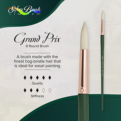Silver Brush 1000-8 Grand Prix Premier Long Handle Hog Bristle Brush, Round, Size 8 - size: Size 8