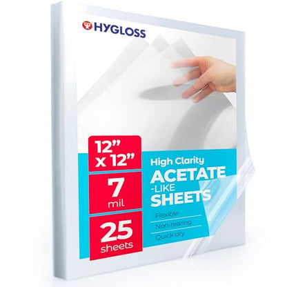 Hygloss 12" x 12" Acetate Paper - 7 Mil Clear Acetate Sheets for Crafts Projects, Cricut Stencil Sheets, Classroom Stencil Sheets, Reusable Transparent Clear Plastic Sheet (Not for Printers) 25 Pack - size: 12 x 12 inch, style: 25 Sheets
