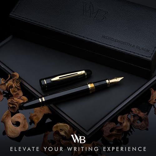 Wordsworth & Black Majesti Fountain Pen-(Black), Luxury Case, Gold Finish; 18K Gilded Medium Nib- Ink Cartridges, Refillable Ink Converter-Calligraphy Pen-Best Business Gift Set for Men & Women | Black, Gift for Men Women, Gold Finish, 18K German Iridium,