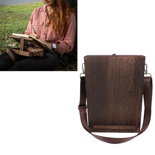 Marhynchus Wooden Artist Sketch Box, Portable Writing Messenger Bag with 2 Retro Clips 5 Elastic Loops 3 Elastic Straps for Writers Designers Architects